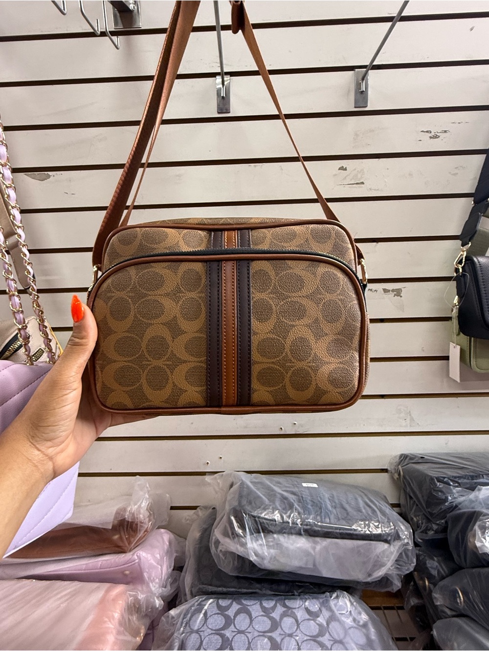 Brown Signature Pattern Crossbody Bag
